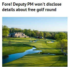 Deputy PM won't disclose details about free golf round